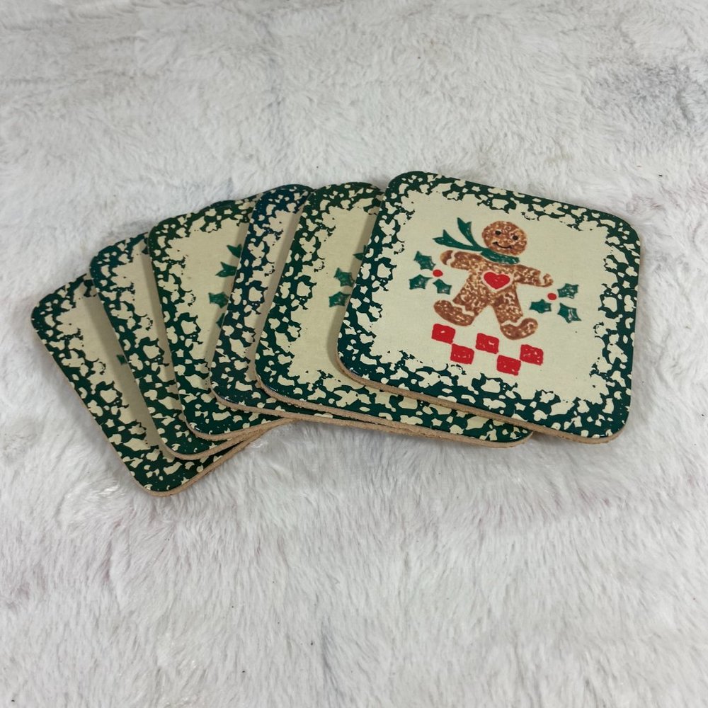 Vintage Gingerbread Cork Back Square Coaster by Tienshan Discontinued